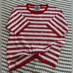 Happy sheep sequin red and white stripe t shirt. Never worn.